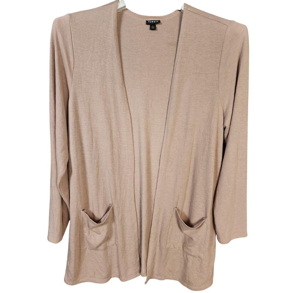 Torrid Plus Size 1 Taupe/Oat Hacci Knit Open Front Cardigan Pockets Lounge Comfy